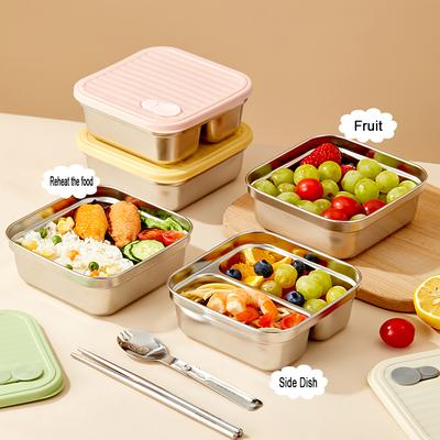 Caixa Bento de Aço Inoxidável 304 Com Tampa Portátil Selada Dividida Caixa de Almoço Para Crianças Estudante Escola Salada de Frutas Recipiente de Almoço