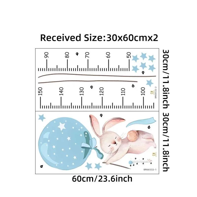 

Настінні наклейки Кролик з повітряними кулями для дитячої кімнати, кімнати для дівчинки, прикраса, ростомір, настінні наклейки для вимірювання росту дітей 30 60cm синій