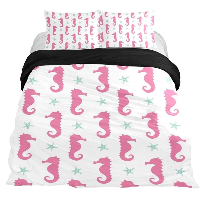 Seahorse Duvet Cover Marine Ocean Animal Print Bedding Set Mediterranean Teal Theme for Kids Women Gifts