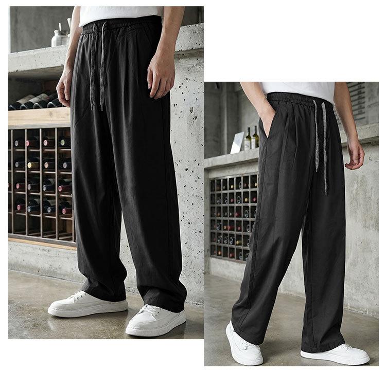 [Including Linen] Spring and Summer Old Money Style Curved Knife Pants, Elastic Pants, Wide Leg Men's Loose Casual Commuting Pants