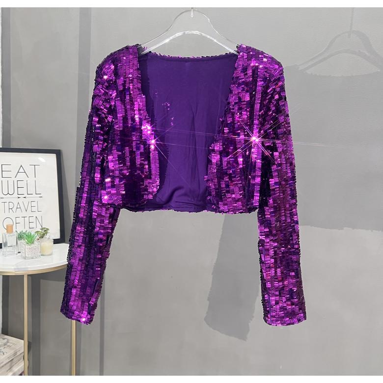 Small suit women's 2024 new heavy industry sequined temperament cardigan casual short sparkling typhoon jacket top