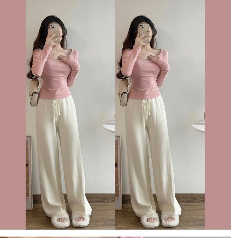 Women's High-End Velvet Square Collar Long-Sleeve Top - Slim Fit, Perfect for Autumn and Winter