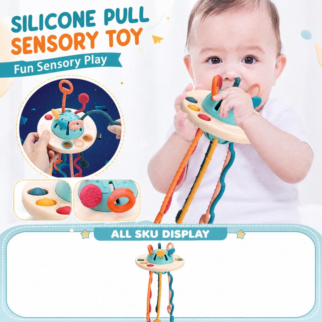 Silicone Sensory Pull String Toy for Baby Fine Motor Skills Development