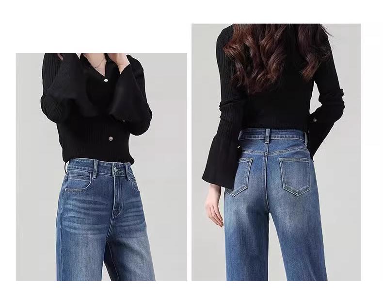 Women's High-Waisted Wide-Leg Flared Jeans - Spring 2025, Slimming, Loose-Fit, Non-Cling, Blue
