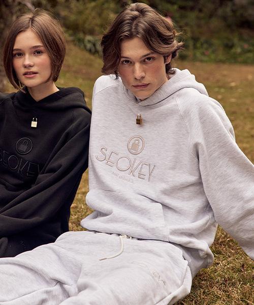 Seoki Padlock Signature Raglan Sleeve Hoodie (White Melange) (Unisex) White Melange/1