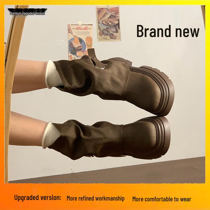 Meillard Women's Brown Retro Round Toe Boots - Short Shaft, Thick Sole, British Style, 2025 Autumn/Winter Collection.