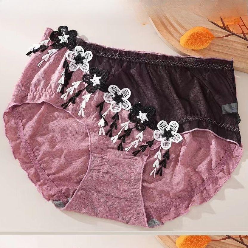 Medium High Waist Lace Chubby Sister Plus Size Women's Underwear Sexy Retro Chinese Style Triangle Underwear