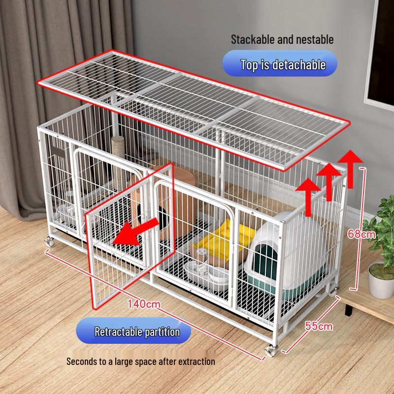 Medium & Large Dog Indoor Kennel with Full Square Tube Design and Built-in Toilet