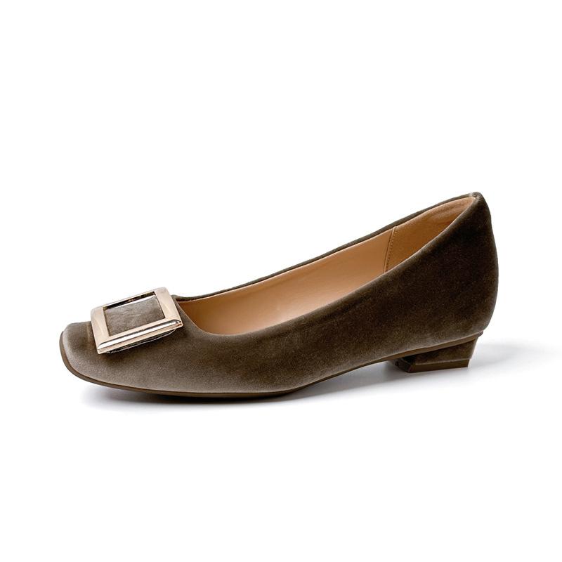 6 cm height increase, classic R home square buckle thick heel single shoes women's 2025 new European and American style suede square head high heels