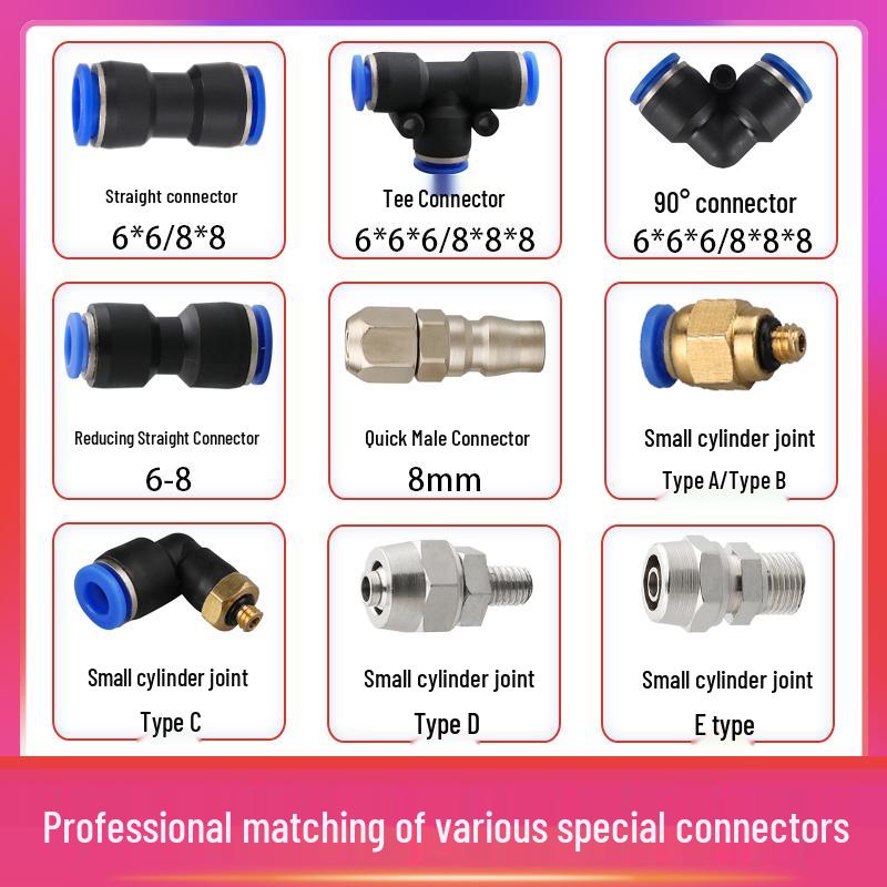 Telescopic Air Hose Set: 8mm/6mm Coil Tube, Scissor Lift Spring, Cylinder Connector Fittings