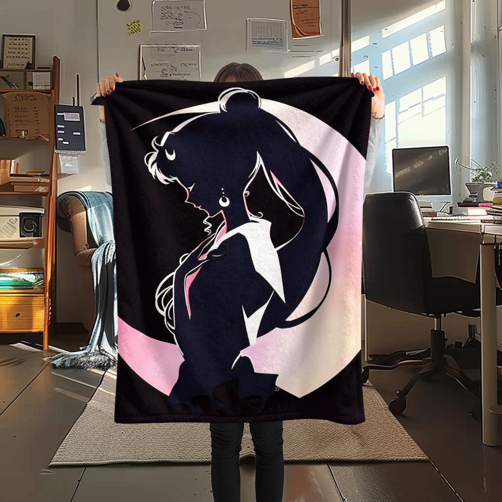 Sailor Moon Sailor Mercury pattern Flannel Blanket, High quality Comfortable for All Seasons, Home Decor, Warmth and Comfort, Perfect for Gifts.