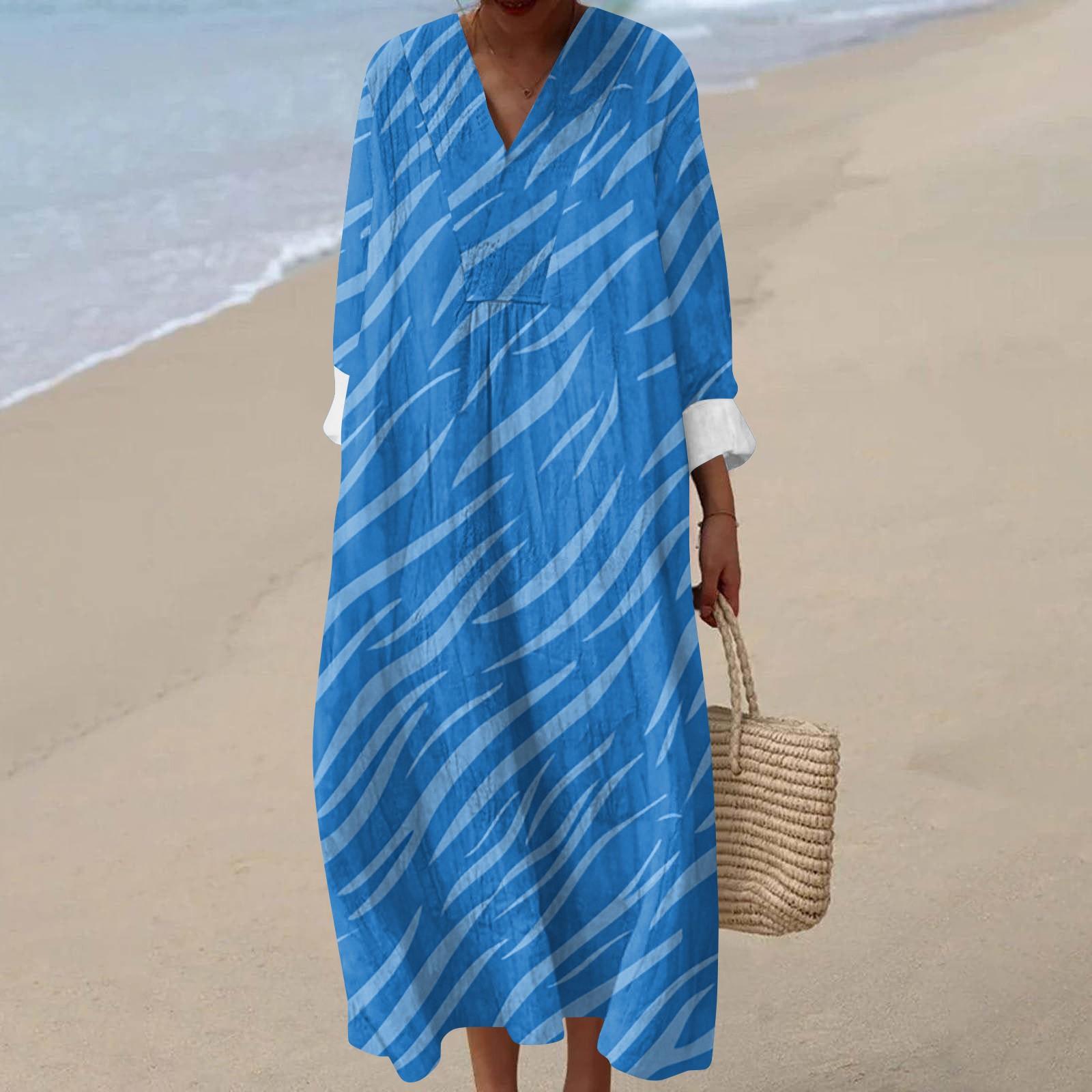 

Women s Casual Fashion V-Neck Long Sleeve Floral Print Maxi Dress S синій