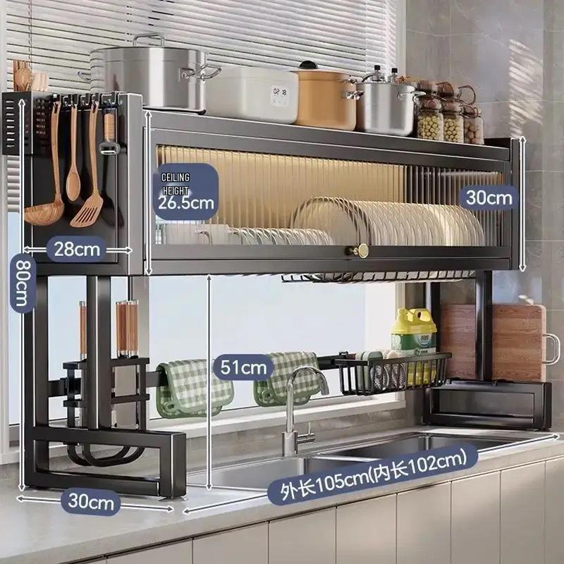 Multi-Functional Kitchen Sink Organizer and Dustproof Dish Rack