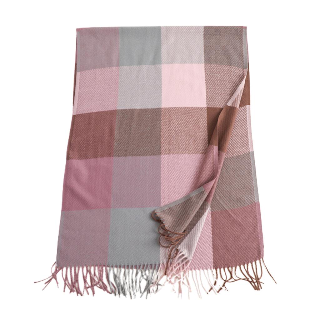 Colorblocking Fringe Soft Scarf Casual Polyester Faux Cashmeres Hundred Tassel Scarf Winter Warm Plaid Scarf Multiple Uses Shawl
