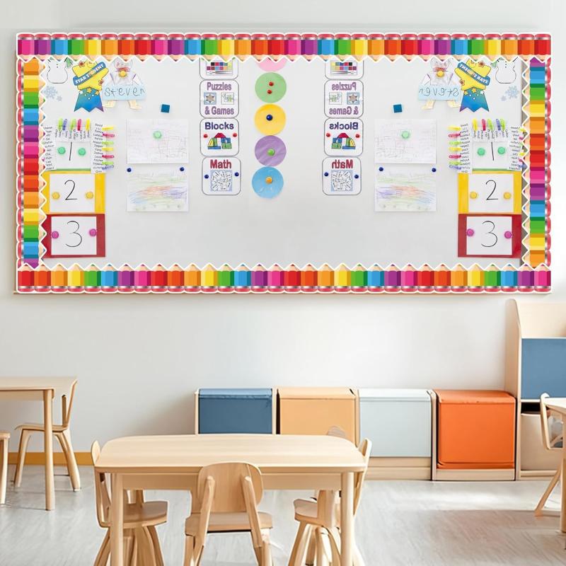 1Roll Self Adhesive Rainbow Pencil Edge Stickers Chalkboard Bulletin Board Border Paper 3Inch Border Classroom Decors