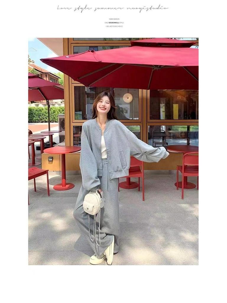 Women's Plus Size Sporty Sweatshirt & Wide Leg Pants Set - Autumn/Winter Two-Piece Cardigan Outfit