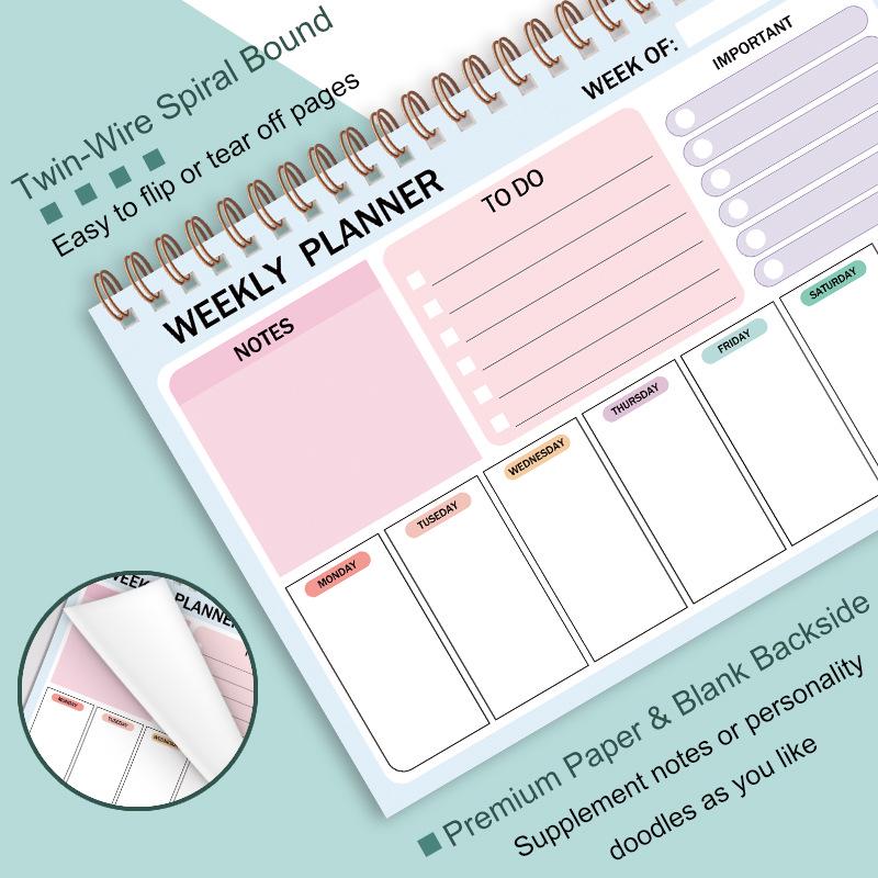 Cross-border Waterproof Weekly Planner Notebook with PP Cover and Coil Binding