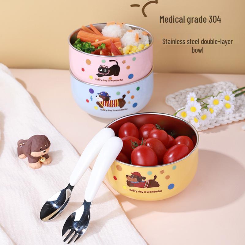 304 Stainless Steel Cartoon Baby Bowl: Double-Layer, Heat-Insulated, Anti-Scalding for Children