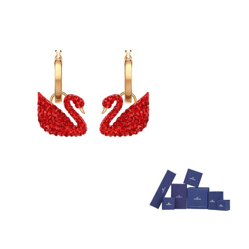 Swarovski Swan Earrings Womens One Size-Original brand box (color random) красный