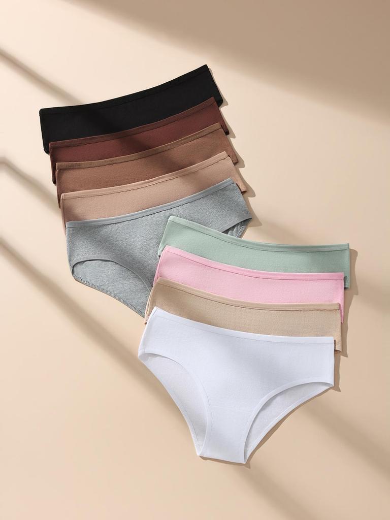 9Pcs/Set Women Panties Low-Rise Underwear Sexy Ladies Briefs Female Soft Cotton Lingerie Solid Colors Underpants Plus Size S-3XL