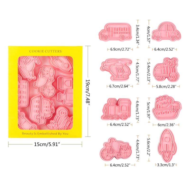 8Pcs Cartoon Transports Vehicle Pattern Cookie Cutters Pressable Biscuits Mold