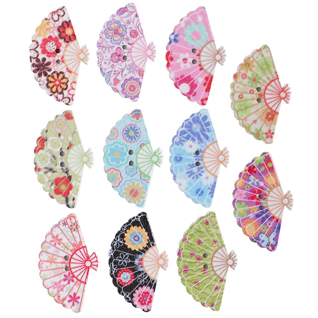 200Pcs Wooden Button Fan Shape Colorful Sewing Decoration Accessories DIY Craft Tool