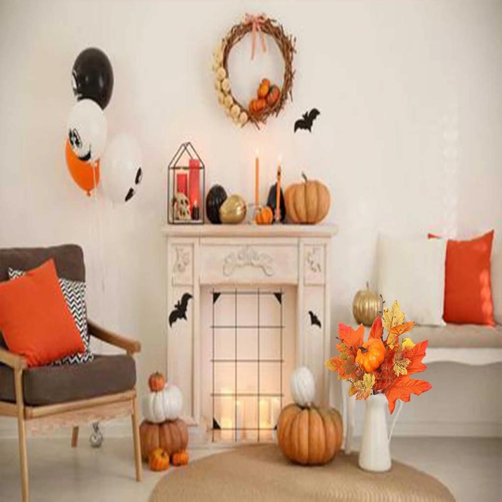 Fall Artificial Maple Leaf Stems, Fall Picks And Sprays With Orange Pumpkins Sunflower Heads Cones Berries,