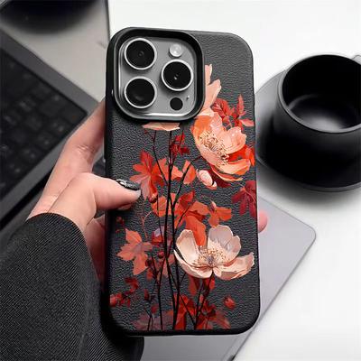 Różowy Wzór Kwiatowy Tekstura Skóry Etui na Telefon dla iPhone 16 Pro 15 14 13 12 Pro Max Wstrząsoodporny Matowy Smukły Jednolity Kolor Tpu Miękki Pokrowiec Antyupadkowy