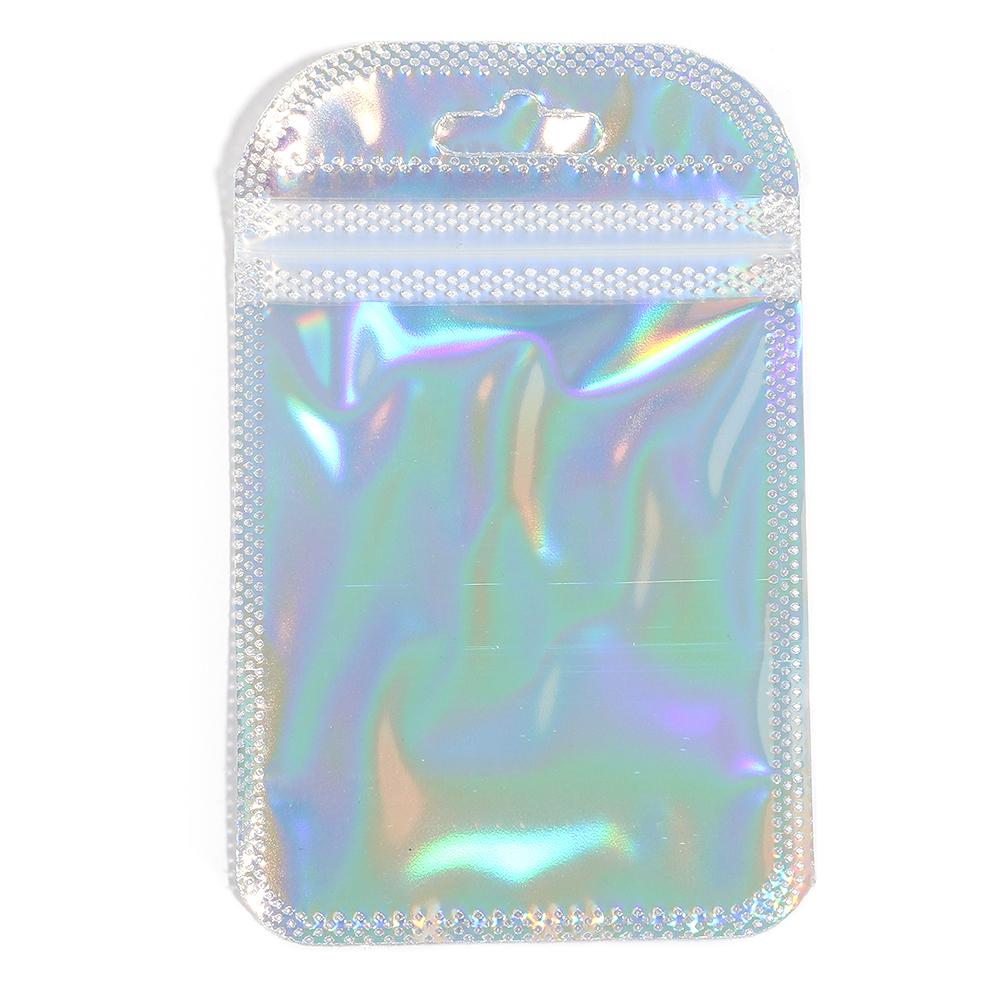20pcs Iridescent Ziplock Bags Colorful Laser Nail Cosmetic Plastic Package Bag For Jewelry Storage Bracelet Earrings Package Bag