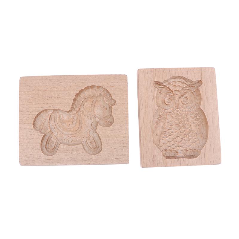 1Pc Wood Cookie Mold, Animals Patterns 3D Carved Embossed Biscuit Cutter Moulds Hedgehog Horse Owl Squirrel Rabbit