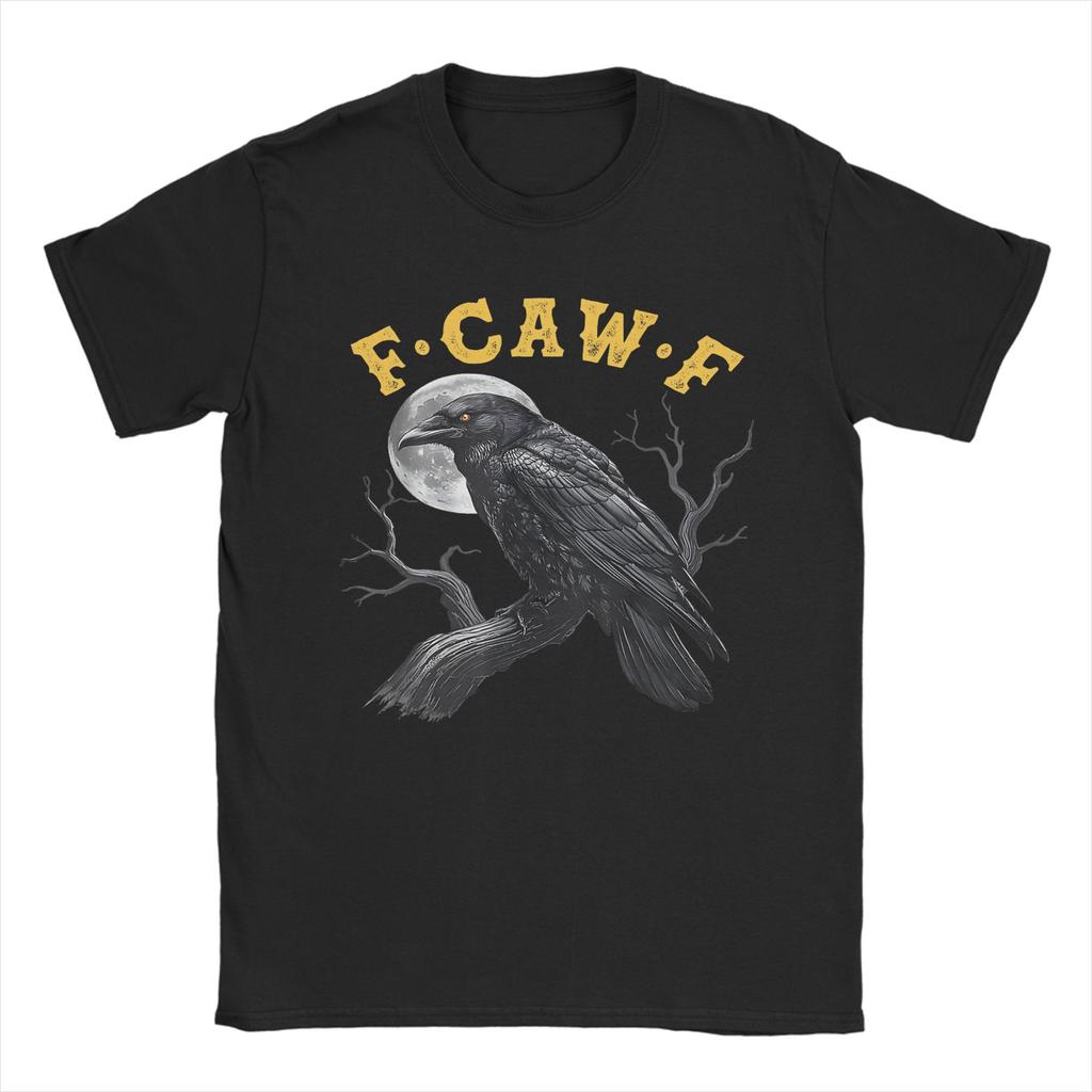 Crow F-Caw-F Funny Black Bird Moon Christmas Santa Hat T-Shirt for Men Crew Neck T Shirts Short Sleeve Tee Shirt Clothing
