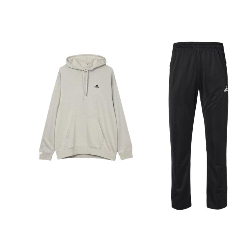 

Adidas Толстовка с капюшоном с логотипом и толстый длинный рукав с капюшоном и однотонными эластичными брюками, повседневный спортивный комплект, мужские толстовки с капюшоном IV7596+TR30P-BW S