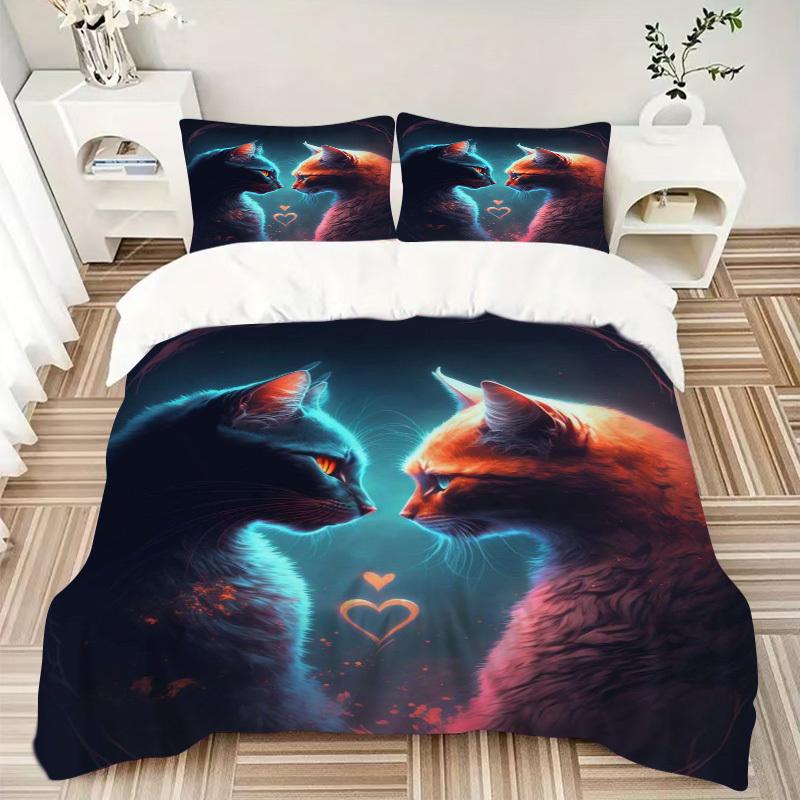 3pcs Anime Cat Lovers Bedding Set - Includes One Quilt Cover and Two Pillowcases (No Core) - Perfect for Bedroom and Guest Room Decoration,