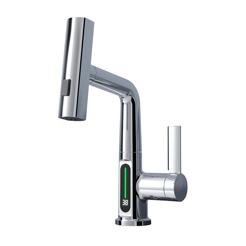 Hot Cold Water Mixer Tap with Pull Spray Waterfall Kitchen Faucet 360 Degree Rotation Single Handle