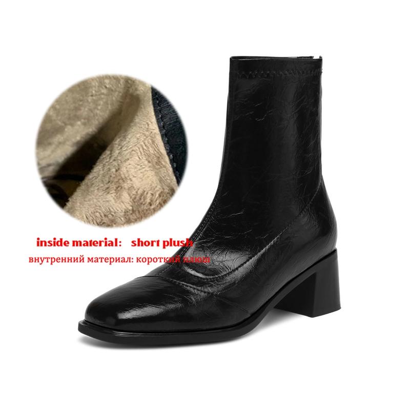 Krazing Pot Microfiber Square Toe Med Heels Elastic Boots Size 43 Slip On Women  Basic Design Ankle Boots