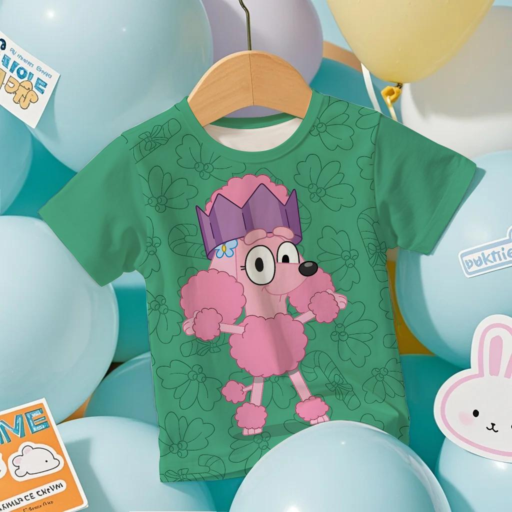 Sommer Kinder T-Shirt Mode Cartoon Anime Bluey Grafik 3D Druck Kinder Kurzarm T-Shirt Locker Lässig Outdoor Jungen und Mädchen T-Shirts Tops