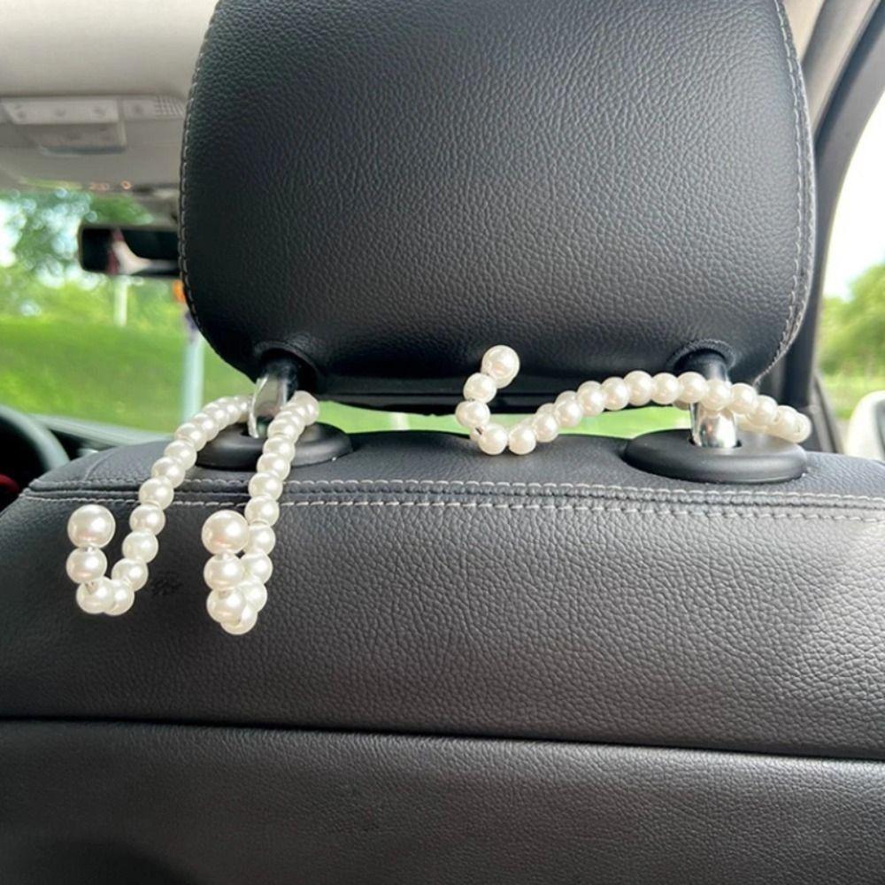 2Pcs Strong Storage Pearl Hanger Auto Hook Rear Bearing Car Seat Headrest Hooks  Clothes