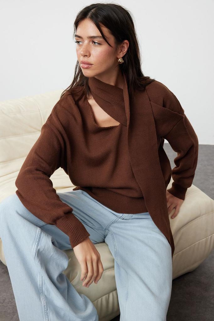 Women's Elegance Style Sweater Blue Scarf Knitwear Sweater