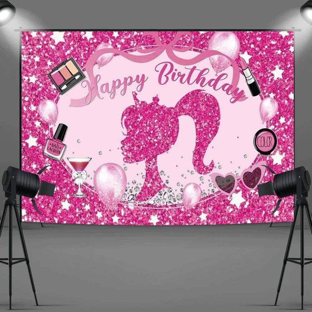 Sparkling Makeup with Hot Powder and Spa Themed Banner Backdrop Sparkling Stars Birthday Party Decoration Photography Backdrop