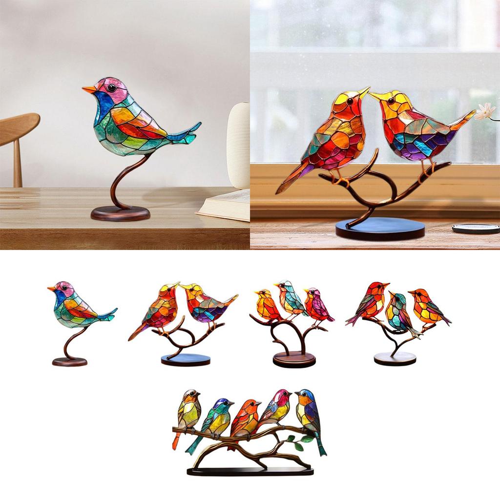 Bird Statue Centerpiece Multicolor Figurine Metal Birds Sculpture Birds Desktop Ornament Home Decor for Indoor Fireplace Outdoor