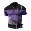Men's Casual Striped Print Polo Shirt with Short Sleeves for Summer