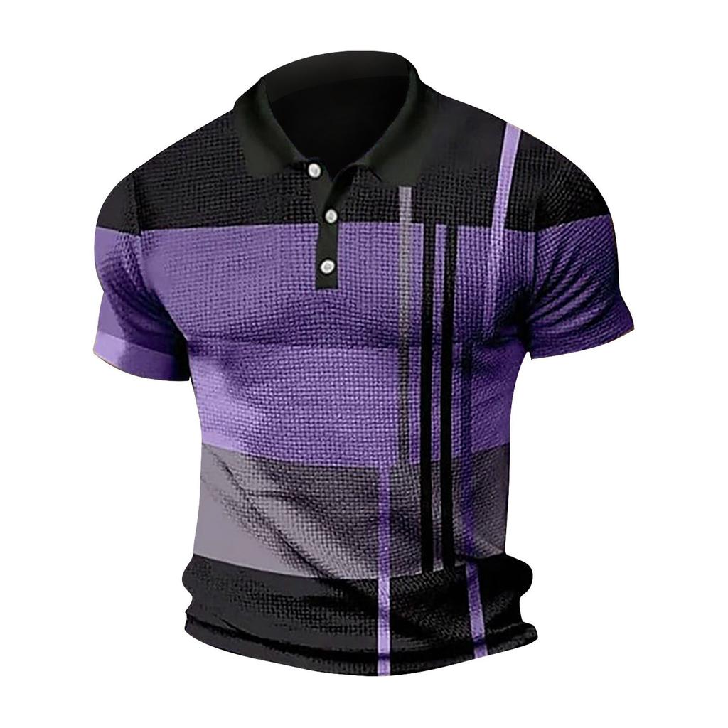 Men's Casual Striped Print Polo Shirt with Short Sleeves for Summer