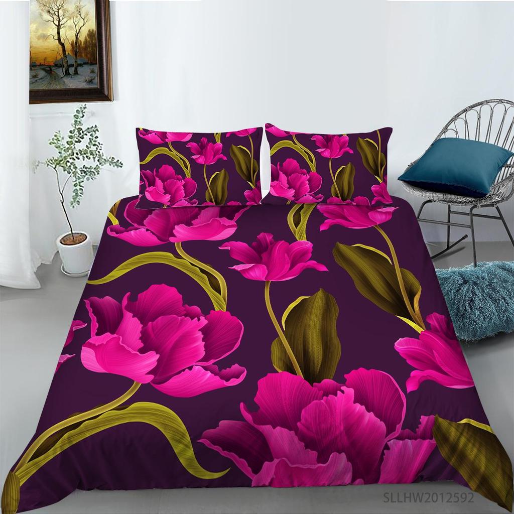Flowers Theme Bedding Set Bedroom Quilt Cover Pillow Cover Home Bedding Set AU/EU/US Full Size Single/Double Bed Home Furniture