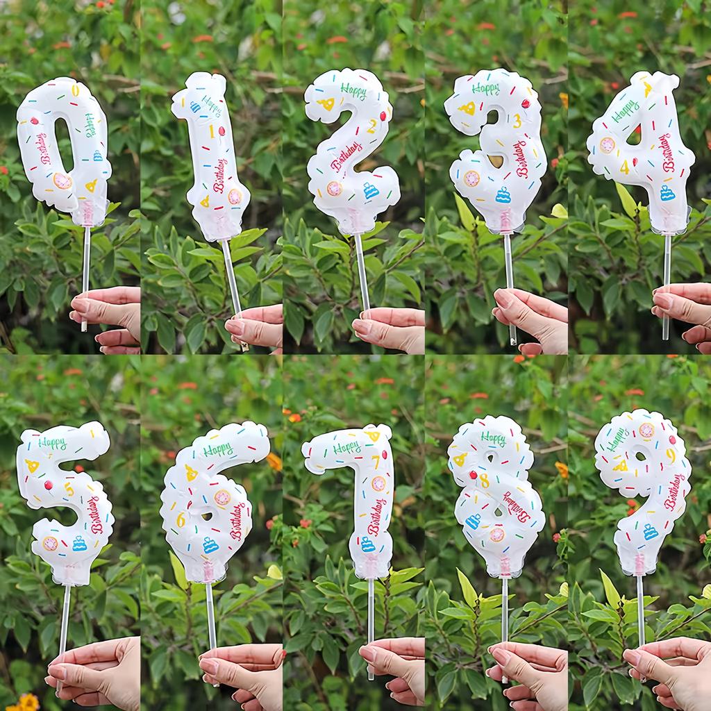 1pc Cake-Decorated Digital Balloon, for Bathing, Cake Decoration, Birthday Festival Number Flag, Handheld Aluminum Film Balloon Group Number Birthday
