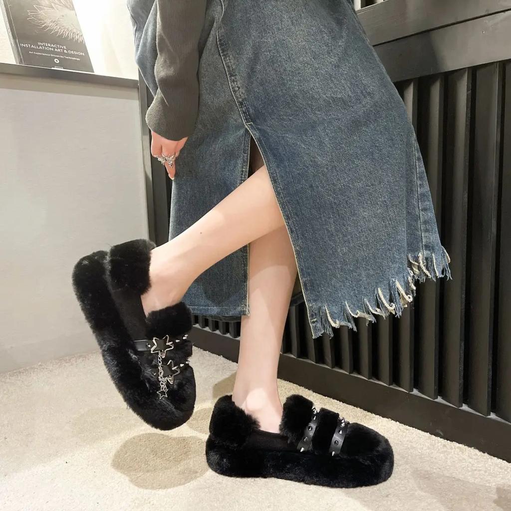Fashion 2024 New Winter Women Slippers Warm Plush Outside Ladies Shoes Soft Thick Sole Home Non-slip Slides Fluffy Platform Cotton Shoes