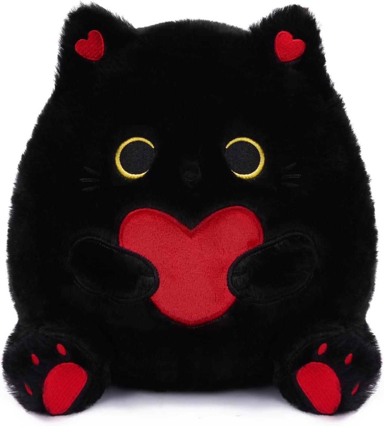 

Apple Plush Christmas Toy Decor Black Cat Stuffed Doll Heart Design Pillow Throw Heart Cat