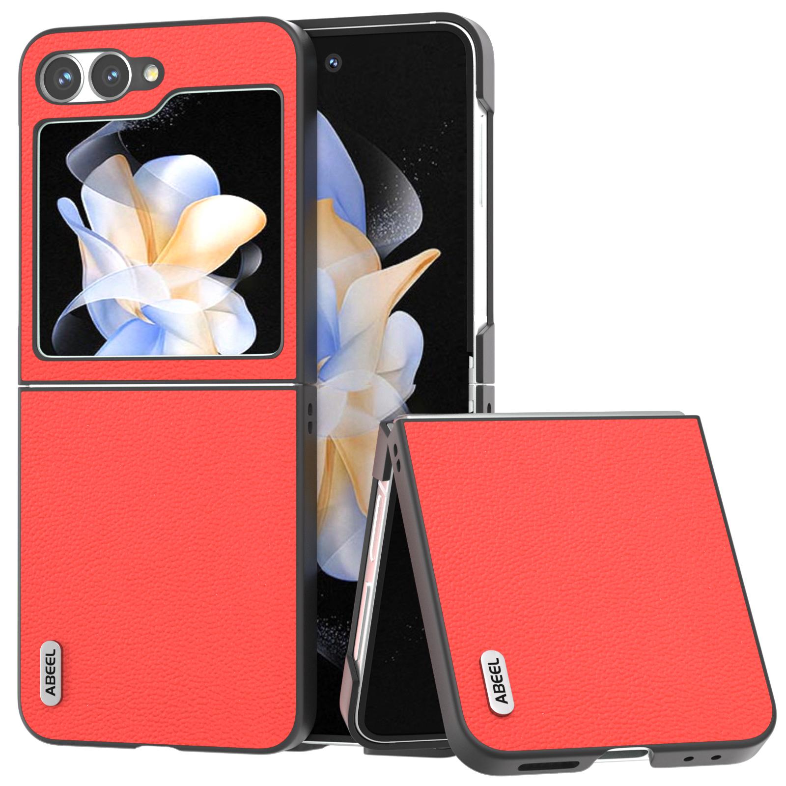 

For Samsung Galaxy Z Flip7 FE 5G/Z Flip6 5G Case Genuine Cow Leather+PC Hard Phone Cover Red