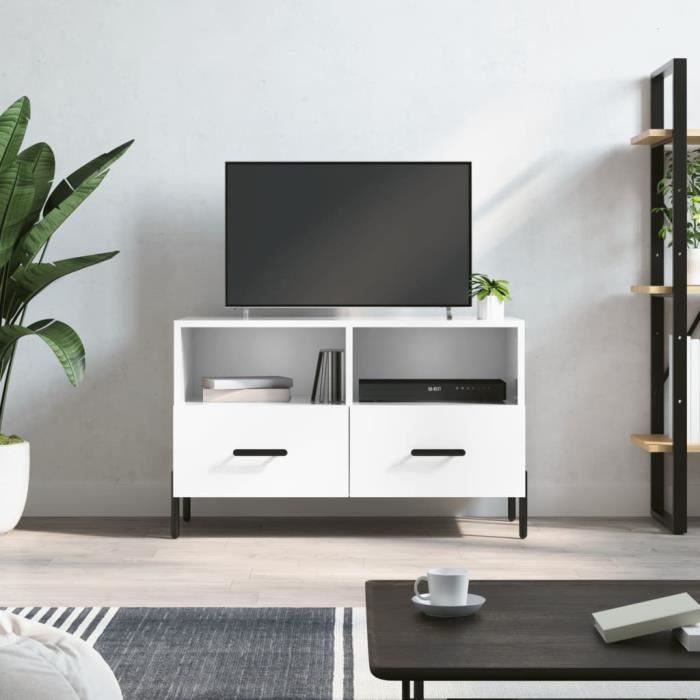 VidaXL Meuble TV Blanc brillant 80x36x50 cm Bois d'ingénierie 828982