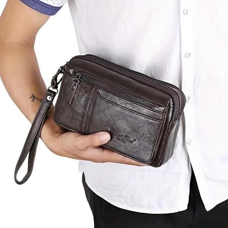 Lcauto Parts Men's Black Fashion Genuine Cow Leather Leather Clutch Purse Wallet Wrist Bag Business Bag