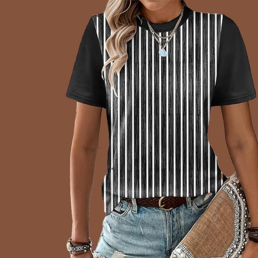 Fashion Stripes 3D Print T-Shirts Summer Women Casual O-Neck Short Sleeves T Shirt Street Y2k Harajuku Tees Tops Female Clothing